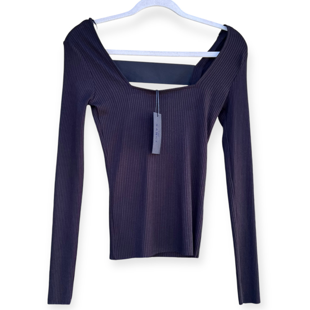 NWT The Range Alloy Ribbed Top Black Elastic Banded Long Sleeve Size XS fits Med - Picture 3 of 7